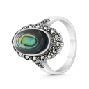 Sterling Silver 925 Ring Embedded With Natural Blue Shell And Marcasite Stones