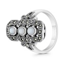 Sterling Silver 925 Ring Embedded With Natural White Shell And Marcasite Stones