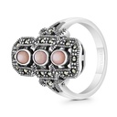 Sterling Silver 925 Ring Embedded With Natural Pink Shell And Marcasite Stones