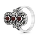 Sterling Silver 925 Ring Embedded With Natural Aqiq And Marcasite Stones