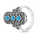 Sterling Silver 925 Ring Embedded With Natural Processed Turquoise And Marcasite Stones