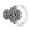 Sterling Silver 925 Ring Embedded With Natural Blue Shell And Marcasite Stones