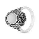 Sterling Silver 925 Ring Embedded With Natural White Shell And Marcasite Stones