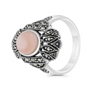 Sterling Silver 925 Ring Embedded With Natural Pink Shell And Marcasite Stones