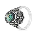 Sterling Silver 925 Ring Embedded With Natural Blue Shell And Marcasite Stones