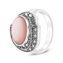 Sterling Silver 925 Ring Embedded With Natural Pink Shell And Marcasite Stones