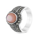 Sterling Silver 925 Ring Embedded With Natural Pink Shell And Marcasite Stones