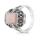 Sterling Silver 925 Ring Embedded With Natural Pink Shell And Marcasite Stones