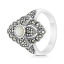 Sterling Silver 925 Ring Embedded With Natural White Shell And Marcasite Stones