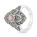 Sterling Silver 925 Ring Embedded With Natural Pink Shell And Marcasite Stones