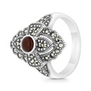 Sterling Silver 925 Ring Embedded With Natural Aqiq And Marcasite Stones