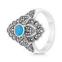 Sterling Silver 925 Ring Embedded With Natural Processed Turquoise And Marcasite Stones