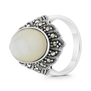 Sterling Silver 925 Ring Embedded With Natural White Shell And Marcasite Stones