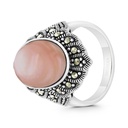 Sterling Silver 925 Ring Embedded With Natural Pink Shell And Marcasite Stones