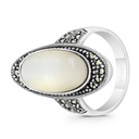 Sterling Silver 925 Ring Embedded With Natural White Shell And Marcasite Stones