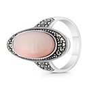 Sterling Silver 925 Ring Embedded With Natural Pink Shell And Marcasite Stones