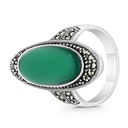 Sterling Silver 925 Ring Embedded With Natural Green Agate And Marcasite Stones