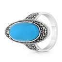 Sterling Silver 925 Ring Embedded With Natural Processed Turquoise And Marcasite Stones