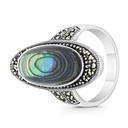 Sterling Silver 925 Ring Embedded With Natural Blue Shell And Marcasite Stones