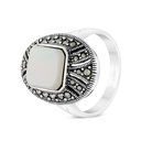 Sterling Silver 925 Ring Embedded With Natural White Shell And Marcasite Stones