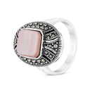 Sterling Silver 925 Ring Embedded With Natural Pink Shell And Marcasite Stones