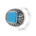 Sterling Silver 925 Ring Embedded With Natural Processed Turquoise And Marcasite Stones