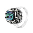 Sterling Silver 925 Ring Embedded With Natural Blue Shell And Marcasite Stones