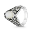 Sterling Silver 925 Ring Embedded With Natural White Shell And Marcasite Stones