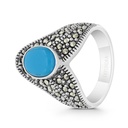 Sterling Silver 925 Ring Embedded With Natural Processed Turquoise And Marcasite Stones