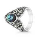 Sterling Silver 925 Ring Embedded With Natural Blue Shell And Marcasite Stones