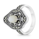 Sterling Silver 925 Ring Embedded With Natural White Shell And Marcasite Stones