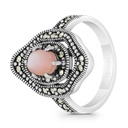 Sterling Silver 925 Ring Embedded With Natural Pink Shell And Marcasite Stones