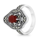 Sterling Silver 925 Ring Embedded With Natural Aqiq And Marcasite Stones