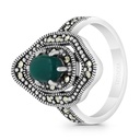 Sterling Silver 925 Ring Embedded With Natural Green Agate And Marcasite Stones