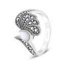 Sterling Silver 925 Ring Embedded With Natural White Shell And Marcasite Stones