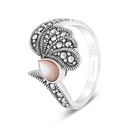 Sterling Silver 925 Ring Embedded With Natural Pink Shell And Marcasite Stones