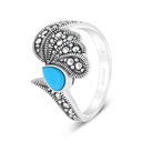 Sterling Silver 925 Ring Embedded With Natural Processed Turquoise And Marcasite Stones