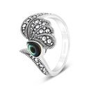 Sterling Silver 925 Ring Embedded With Natural Blue Shell And Marcasite Stones