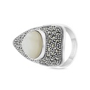 Sterling Silver 925 Ring Embedded With Natural White Shell And Marcasite Stones