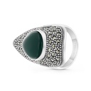 Sterling Silver 925 Ring Embedded With Natural Green Agate And Marcasite Stones