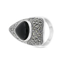 Sterling Silver 925 Ring Embedded With Natural Black Agate And Marcasite Stones