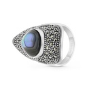 Sterling Silver 925 Ring Embedded With Natural Blue Shell And Marcasite Stones