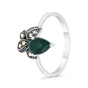 Sterling Silver 925 Ring Embedded With Natural Green Agate And Marcasite Stones