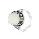 Sterling Silver 925 Ring Embedded With Natural White Shell And Marcasite Stones