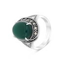 Sterling Silver 925 Ring Embedded With Natural Green Agate And Marcasite Stones