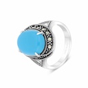 Sterling Silver 925 Ring Embedded With Natural Processed Turquoise And Marcasite Stones