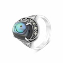 Sterling Silver 925 Ring Embedded With Natural Blue Shell And Marcasite Stones