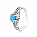 Sterling Silver 925 Ring Embedded With Natural Processed Turquoise And Marcasite Stones