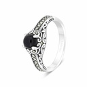 Sterling Silver 925 Ring Embedded With Natural Black Agate And Marcasite Stones