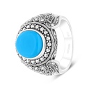 Sterling Silver 925 Ring Embedded With Natural Processed Turquoise And Marcasite Stones For Men